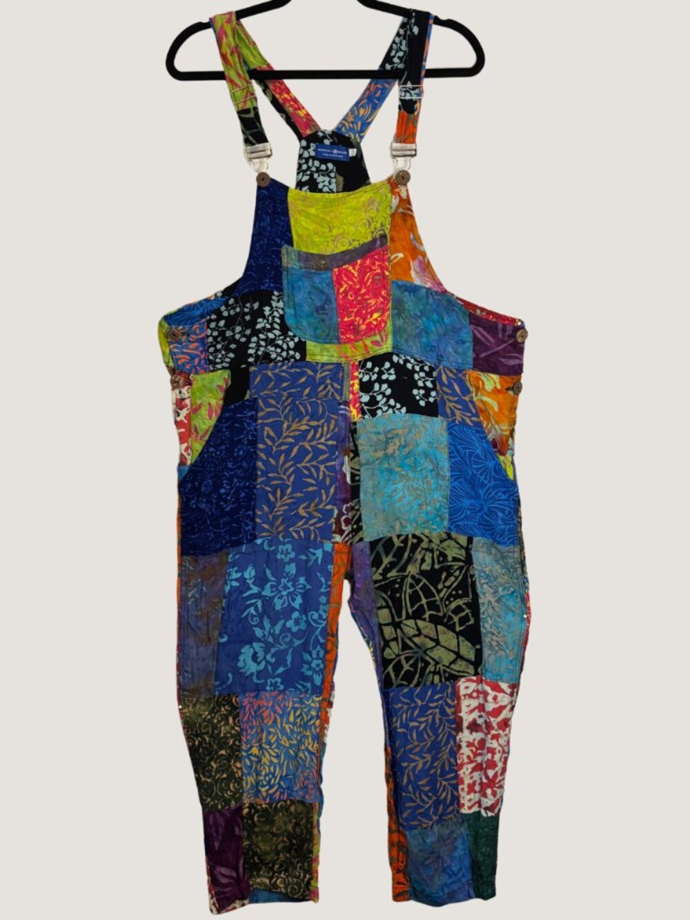 Mexicali Blues Boho Rainbow Patchwork Overalls Batik Festival Romper Size L